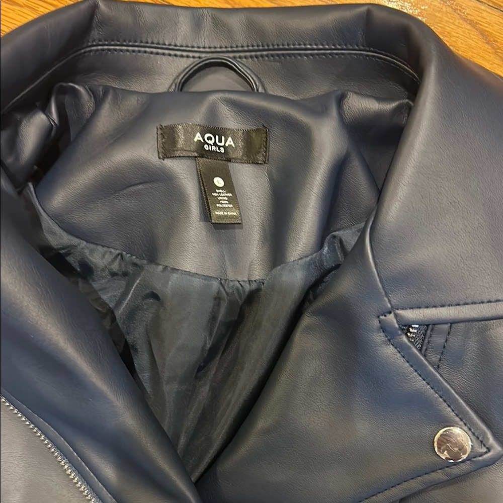 Aqua girls blue Faux Leather Jacket size large - Picture 2 of 5